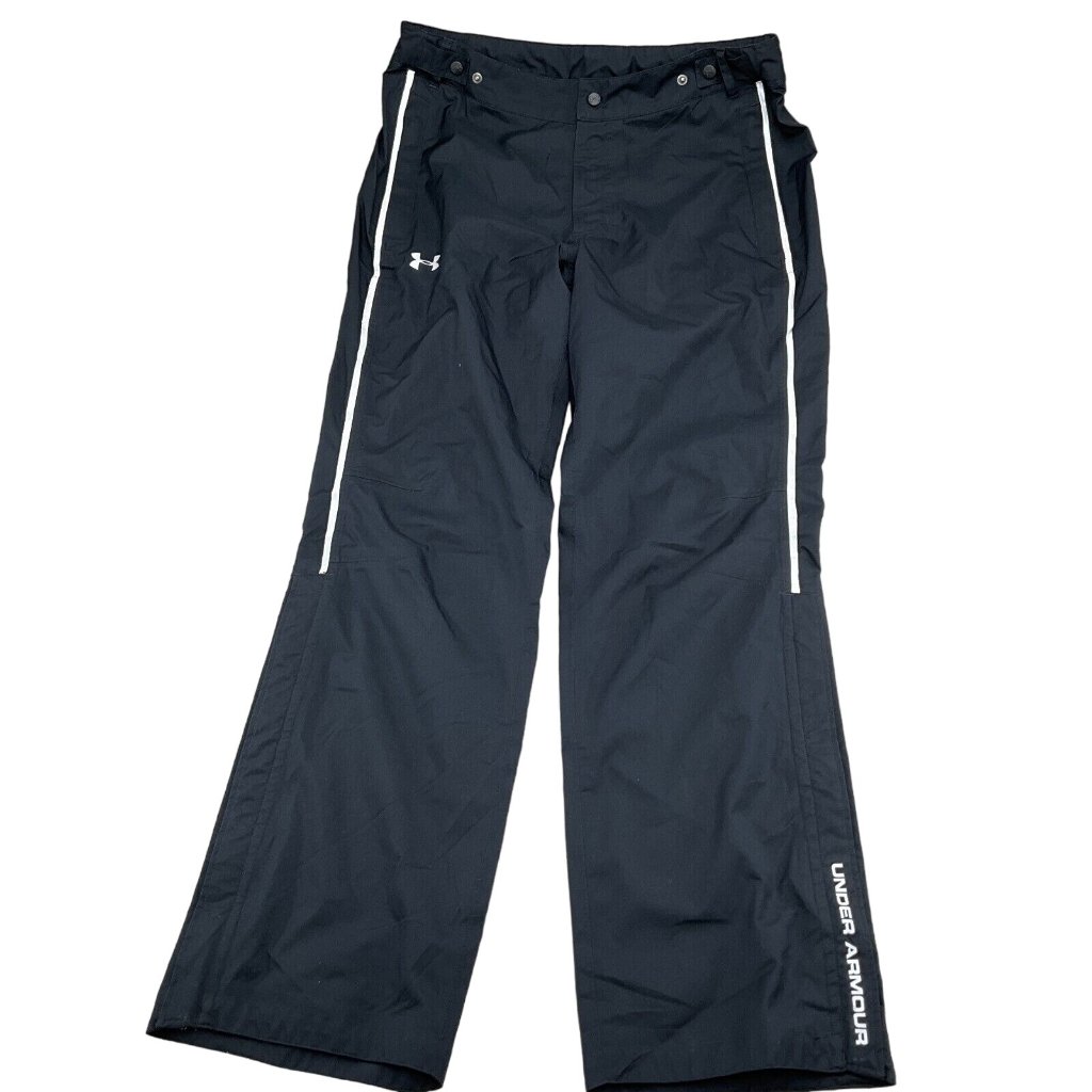 Under Armour Pants Men 34w X 32l Black Reflective Track Storm Spell Out Mid Rise